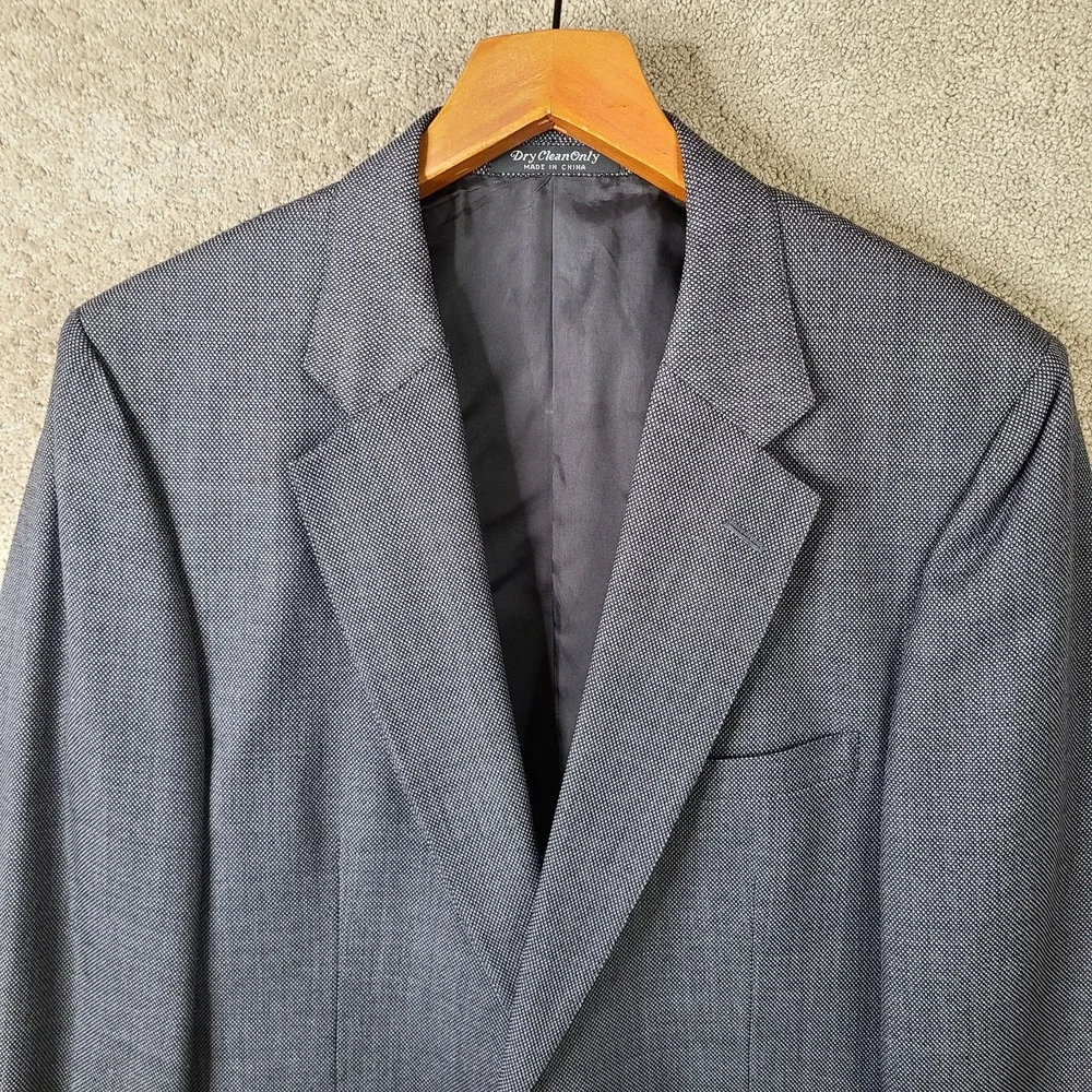 Robert Stock Jacket Mens 42L Gray Blazer‎ Birdseye Knit 2 Btn Hand Tailored VTG